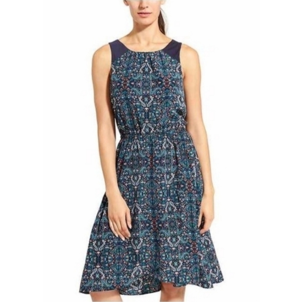 Athleta Martinique Dress Women's Blue Printed Sleeveless Tulip Hem Lined Small S